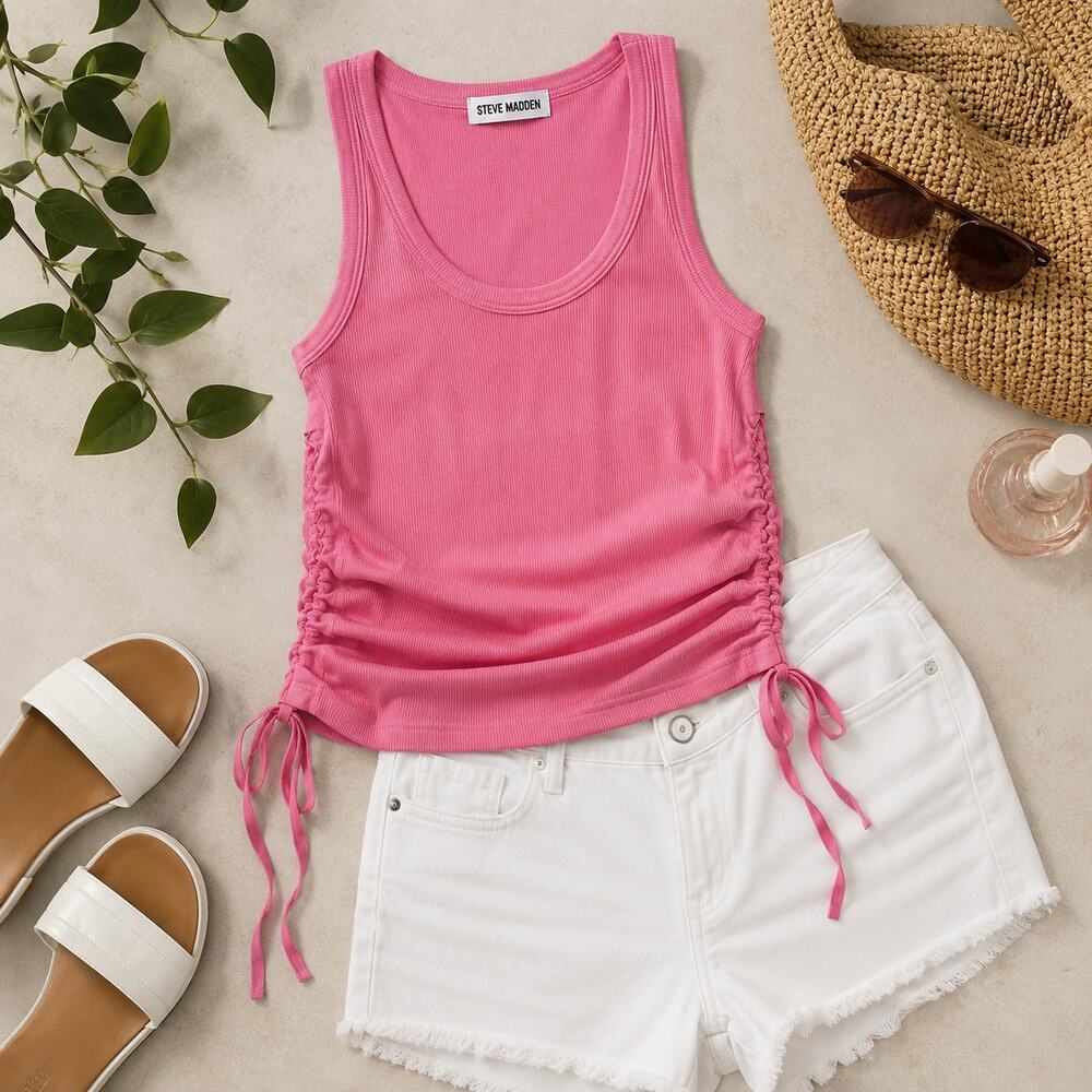 Steve Madden PINK Ribbed Racerback Tank Raw Hem M NEW Basics Coquette